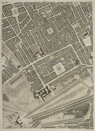 Plan der Städte London und Westminster und Borough of Southwark, graviert von John Tinney, veröffentlicht 1746 von John Rocque